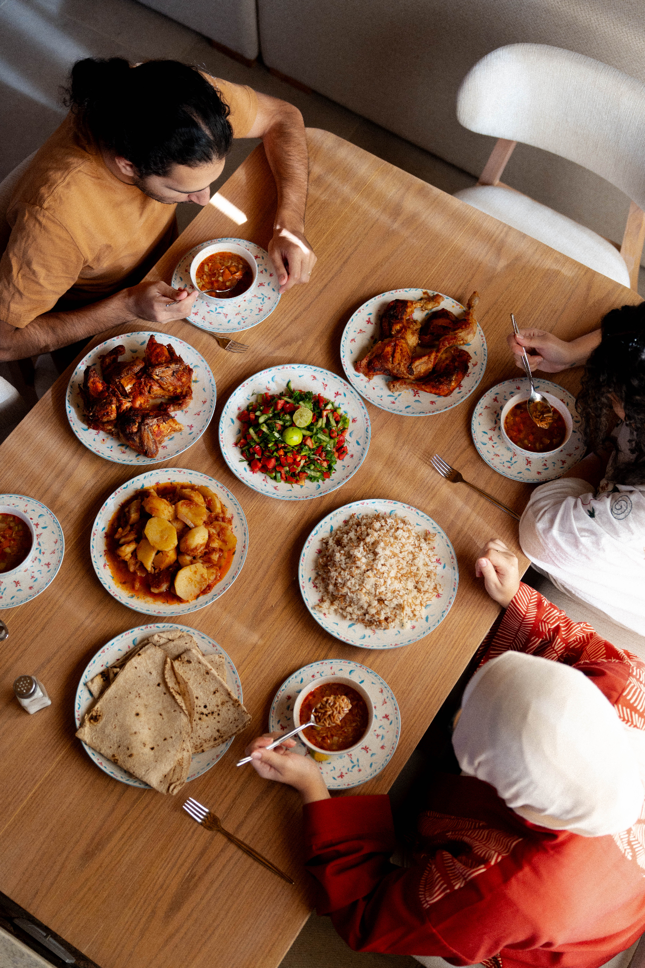 Shared dining experience from above